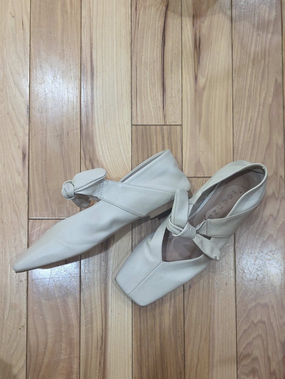 Knot Front Pointed-Toe Flats in Cream